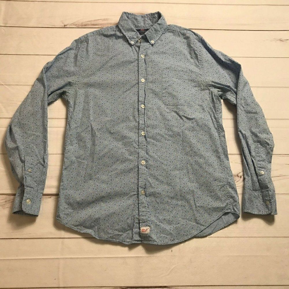 Vineyard Vines Mens Blue Long Sleeve Collared Button Front Shirt Size Small